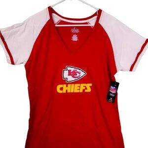 Kansas City Chiefs Women's V Neck Short Sleeve TShirt Glitter Logo NFL Apparel